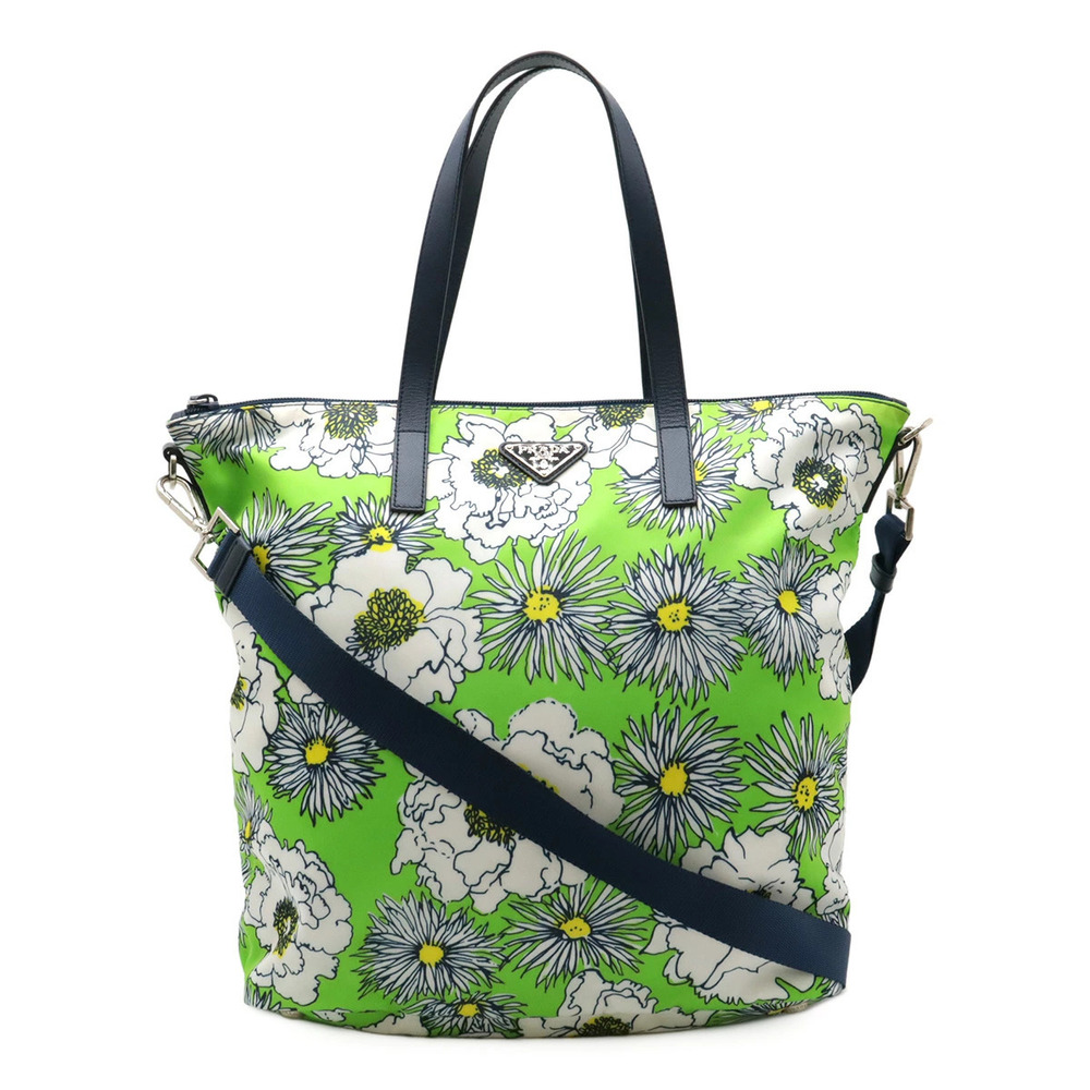 Prada Tote Tessuto Saffiano Bag Crossbody Floral Leather Green White